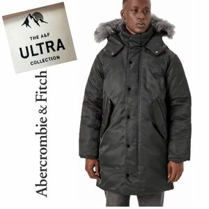 A&F Ultra Collection Parka Coat Jacket Heavy Insulated Faux Fur Trim Sz M Cozy